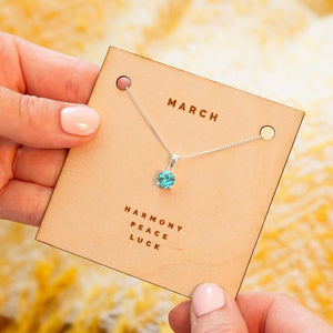 March Birthstone - Aquamarine Sterling Silver Crystal Necklace Characteristic Card