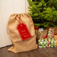 Personalised Swing Tag Christmas Santa Sack Hessian