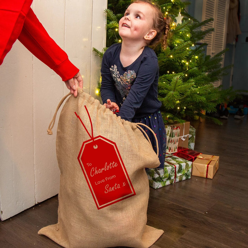 Personalised Swing Tag Christmas Santa Sack Hessian