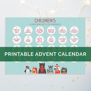 DIGITAL DOWNLOAD - "Children's Christmas Acts of Kindness" Printable Advent Calendar - Winter animals