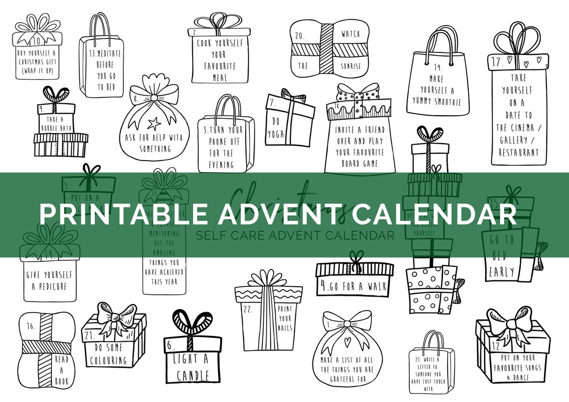 DIGITAL DOWNLOAD - "Christmas Self Care" Printable Advent Calendar - Presents