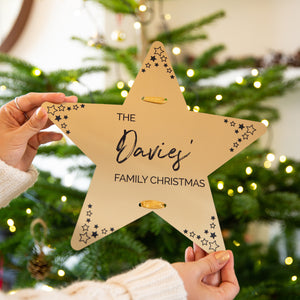 Personalised 'Family Christmas' Gold Star Tree Topper