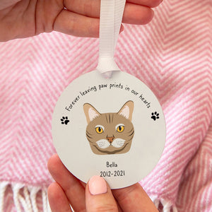 Personalised 'Forever Leaving Paw Prints In Our Hearts' Cat Breed Remembrance Keepsake Decoration
