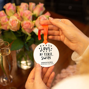 Personalised 'Love At First Swipe' Hanging Decoration