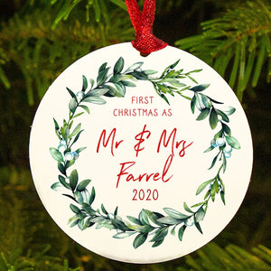 Personalised First Christmas As Mr And Mrs Mistletoe Decoration