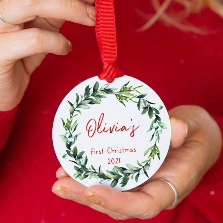Baby's First Christmas Personalised Wreath Christmas Decoration – Ellie ...