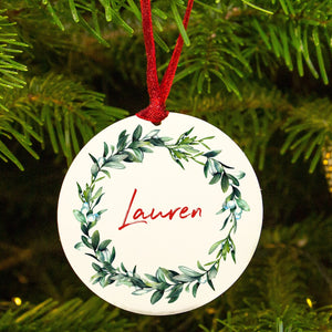 Personalised Name Mistletoe Wreath Christmas Decoration