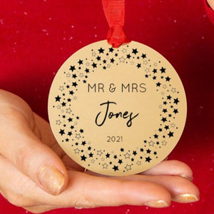 Personalised First Christmas As Mr And Mrs Star Wreath Decoration