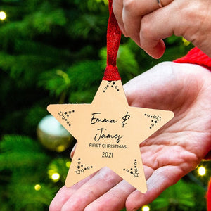 Couples First Christmas' Gold Star Tree Decoration