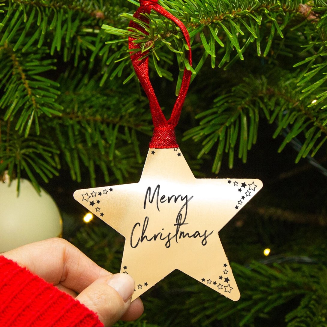 Merry Christmas' Gold Star Christmas Tree Decoration