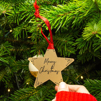 Merry Christmas' Gold Star Christmas Tree Decoration