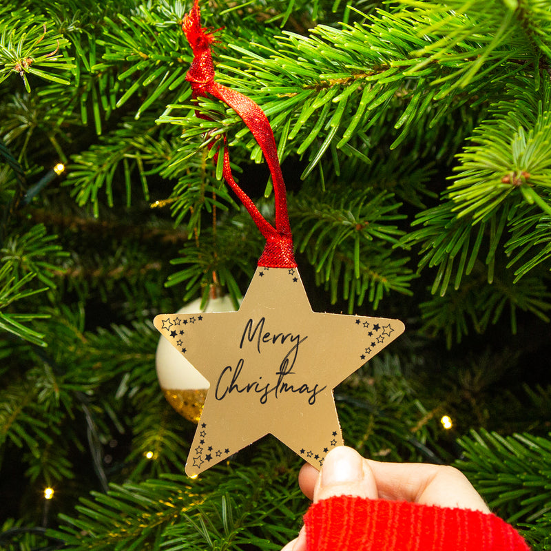 Merry Christmas' Gold Star Christmas Tree Decoration