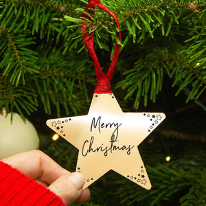 Merry Christmas' Gold Star Christmas Tree Decoration