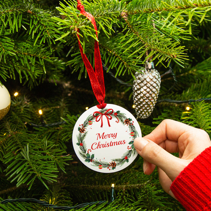 Merry Christmas Traditional Wreath Ceramic Christmas Decoration