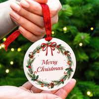 Merry Christmas Traditional Wreath Ceramic Christmas Decoration