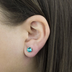 December Birthstone - Blue Zircon Sterling Silver Crystal Stud Earrings