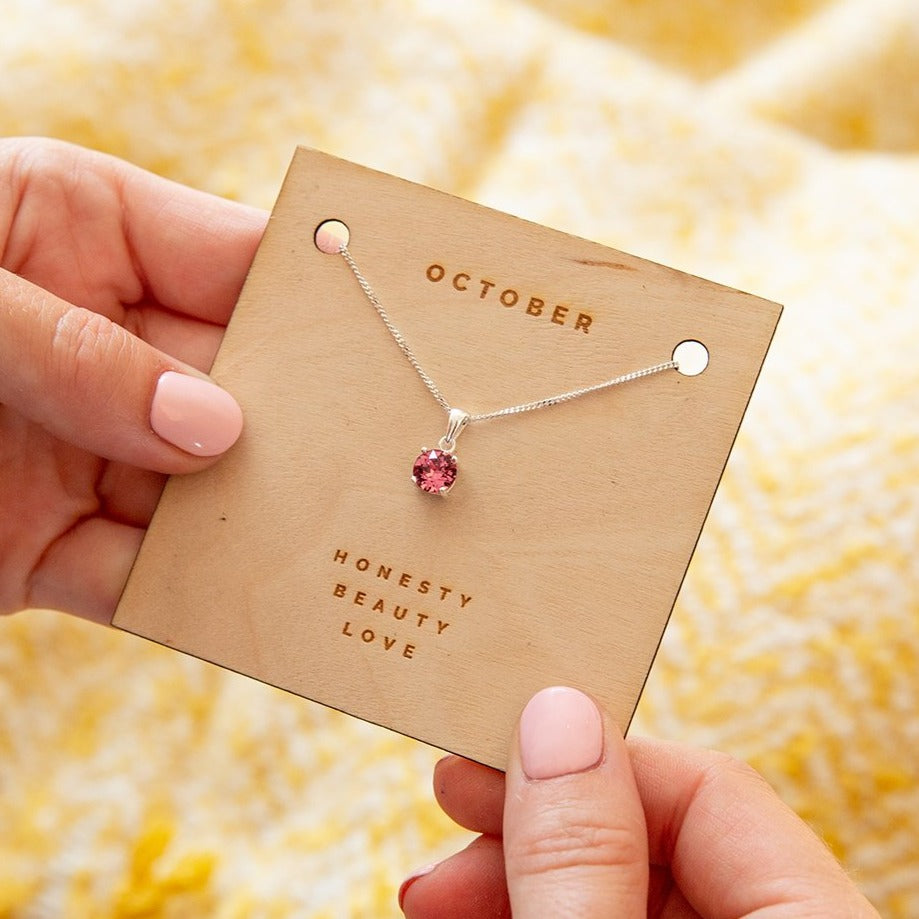 Sterling Silver Birthstone Crystal Necklace Characteristic Card