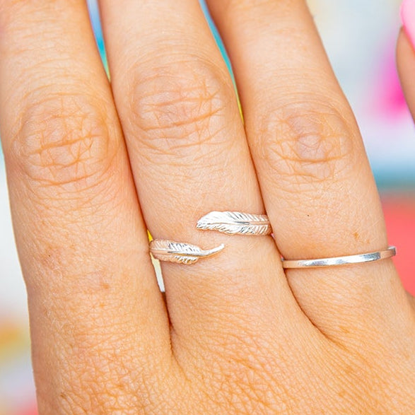 Sterling Silver Remembrance Feather Adjustable Ring