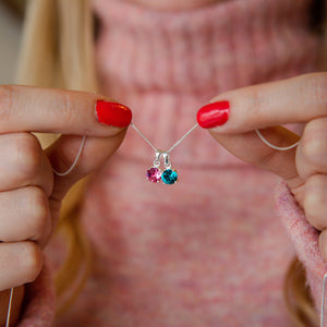 Mum And Me Birthstone Crystal Sterling Silver Necklace