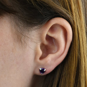 February Birthstone - Amethyst Sterling Silver Crystal Stud Earrings