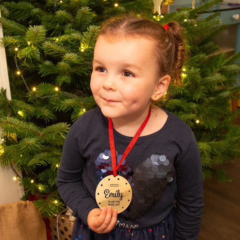 Personalised Children's Santa's Nice List Medal Christmas Decoration
