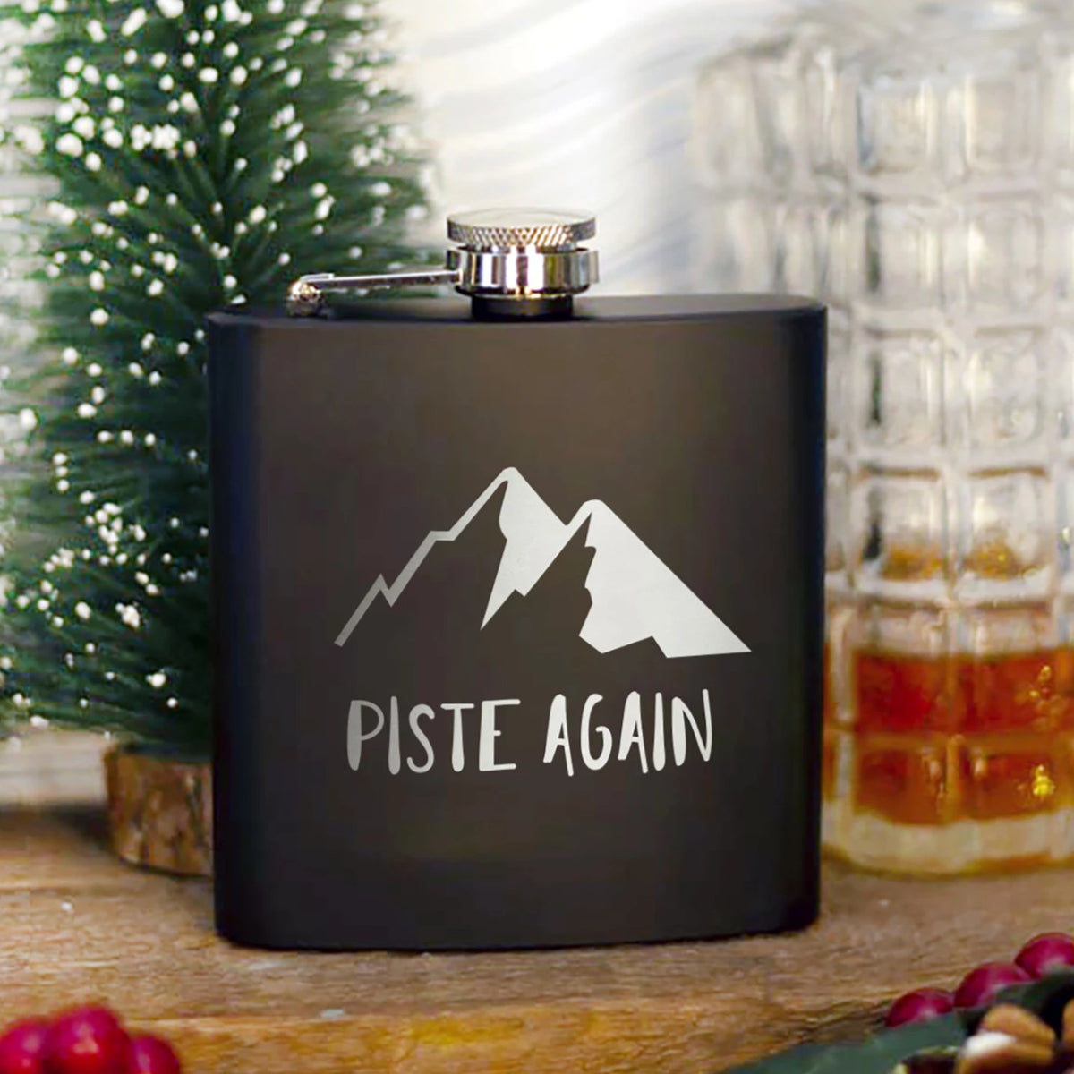 Piste Again' Engraved Hip Flask