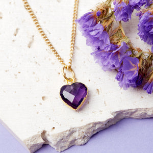 Gold Plated Heart Amethyst Gemstone Necklace
