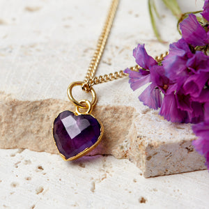 Gold Plated Heart Amethyst Gemstone Necklace