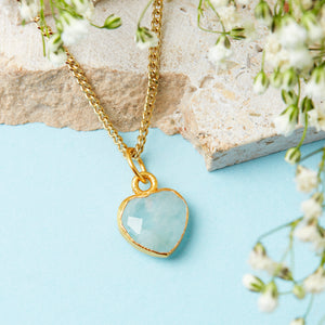 Gold Plated Heart Aquamarine Gemstone Necklace