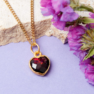 Gold Plated Heart Garnet Gemstone Necklace