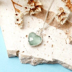 Sterling Silver Heart Aquamarine Gemstone Necklace