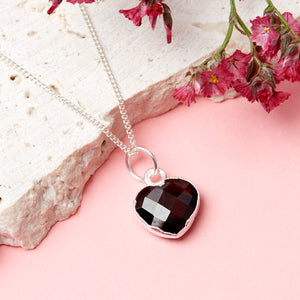Sterling Silver Heart Garnet Gemstone Necklace