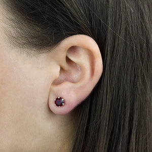 July Birthstone - Ruby Sterling Silver Crystal Stud Earrings
