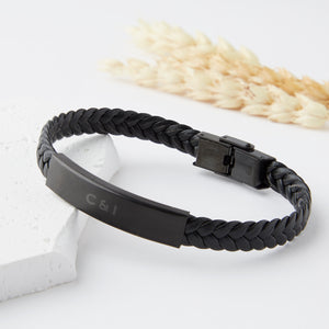 Personalised Newlywed Initials Men's Vegan Leather Bracelet