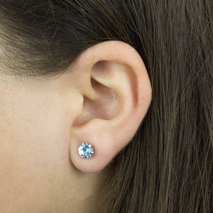 March Birthstone - Aquamarine Sterling Silver Crystal Stud Earrings