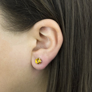 November Birthstone - Yellow Topaz Sterling Silver Crystal Stud Earrings