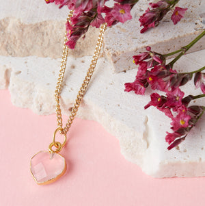 Valentines Gold Plated Rose Quartz Necklace Card