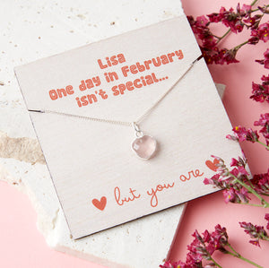 Valentines Sterling Silver Rose Quartz Necklace Card