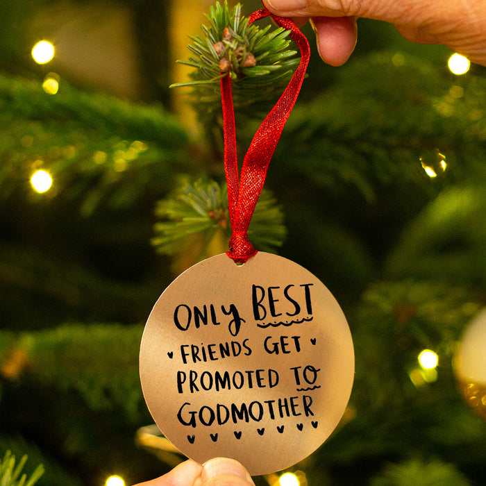 Best Friends Get Promoted To Godmother Gold Christmas Decoration