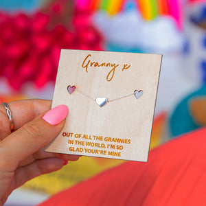 'Out of all the Grandmas in the World I Am So Glad You're Mine' Sterling Silver Heart Necklace Card