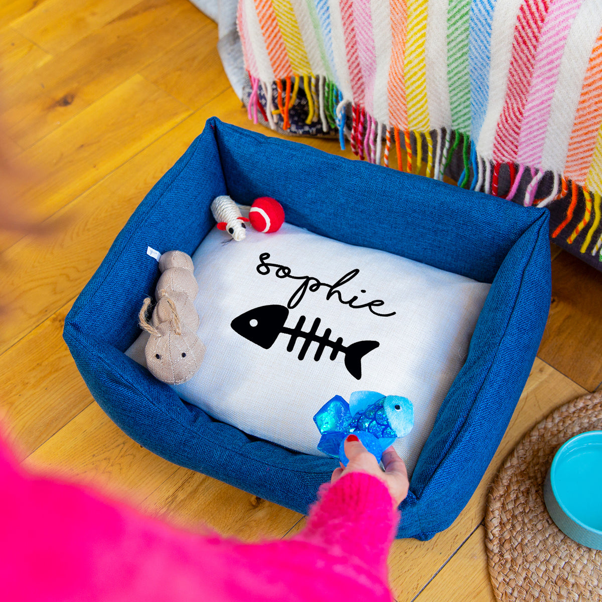 Personalised Name And Fish Bone Cat Pet Bed