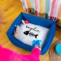 Personalised Name And Fish Bone Cat Pet Bed