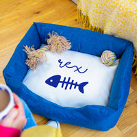 Personalised Name And Fish Bone Cat Pet Bed