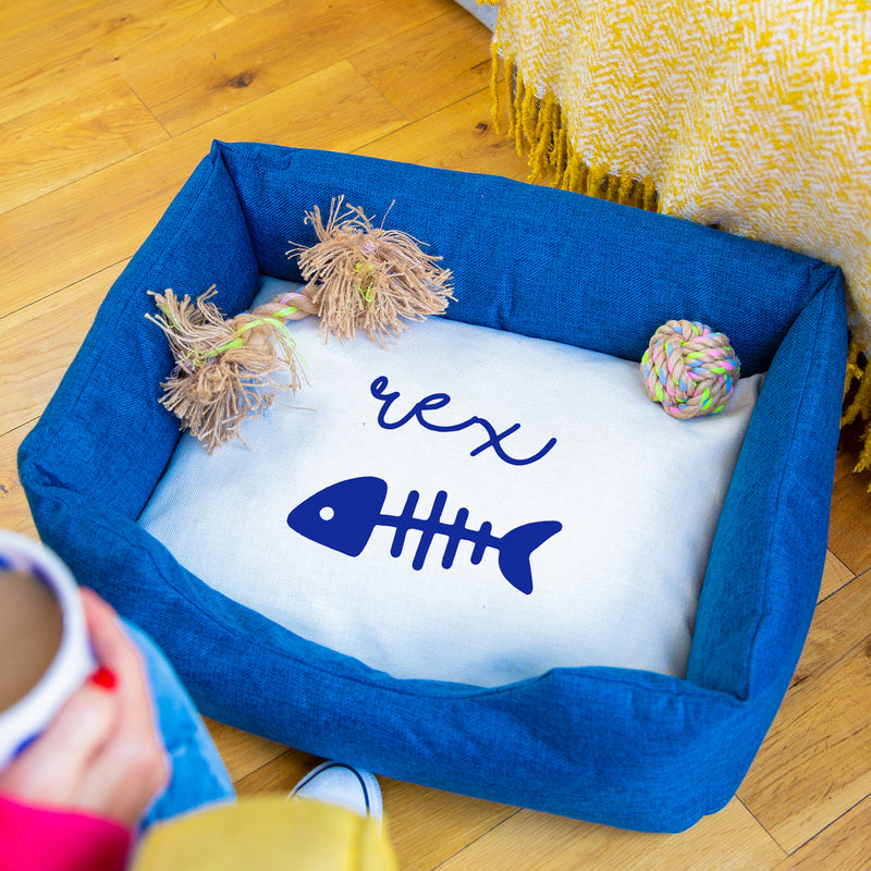 Personalised Name And Fish Bone Cat Pet Bed