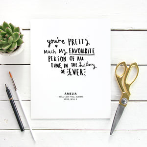 Personalised 'Favourite Person Ever' Friendship Print