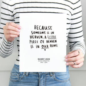 A Piece Of Heaven' Personalised Remembrance Print