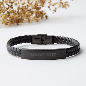 Personalised Date Of Birth Men's Vegan Leather Bracelet