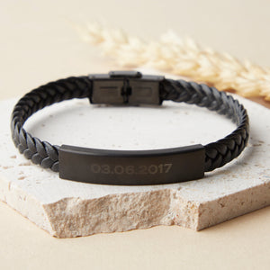 Personalised Date Of Birth Men's Vegan Leather Bracelet