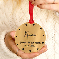 Personalised Remembrance In Our Hearts Gold Christmas Decoration Bauble