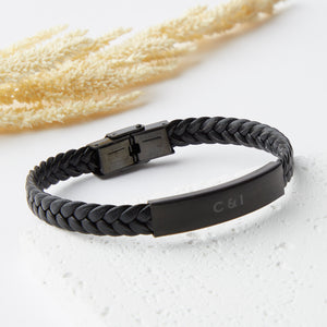 Personalised Valentines Initials Men's Vegan Leather Bracelet